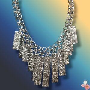 Nena Silver-Tone Textured Jingle Fringe Statement Necklace 479